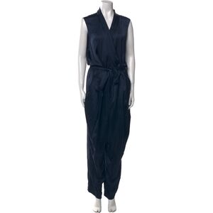 Lafayette 148 Twist Front Ponte Satin Navy Sleeveless V-neck Jumpsuit Sz M